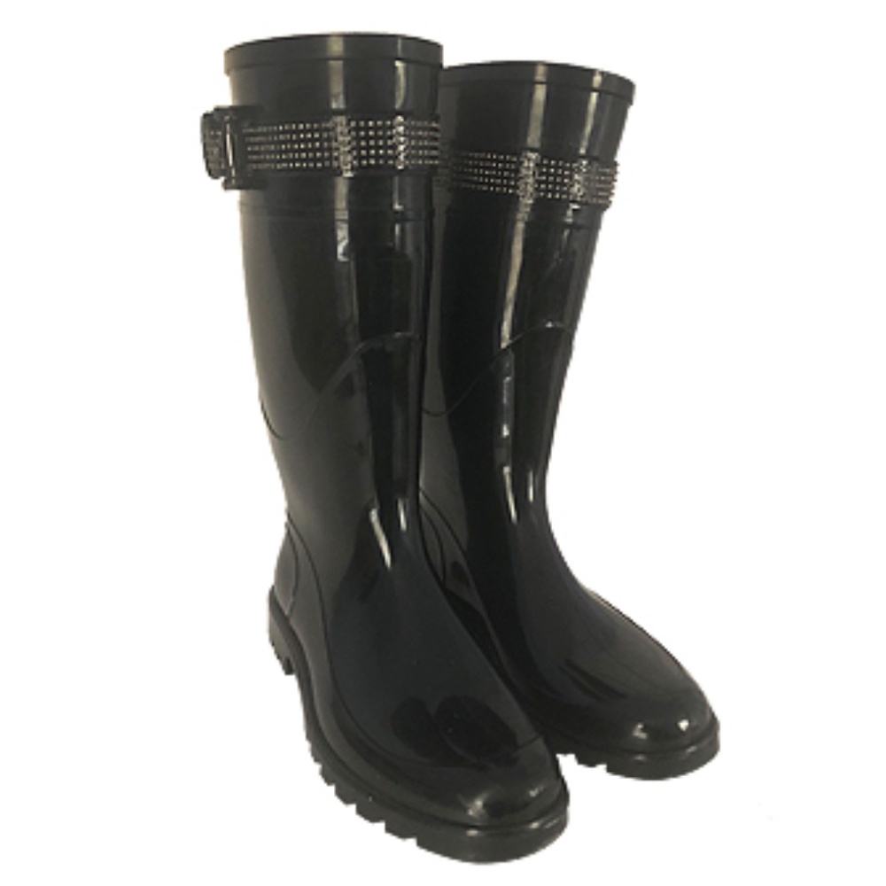 Burberry Black Check Buckle Patent Rain Boots